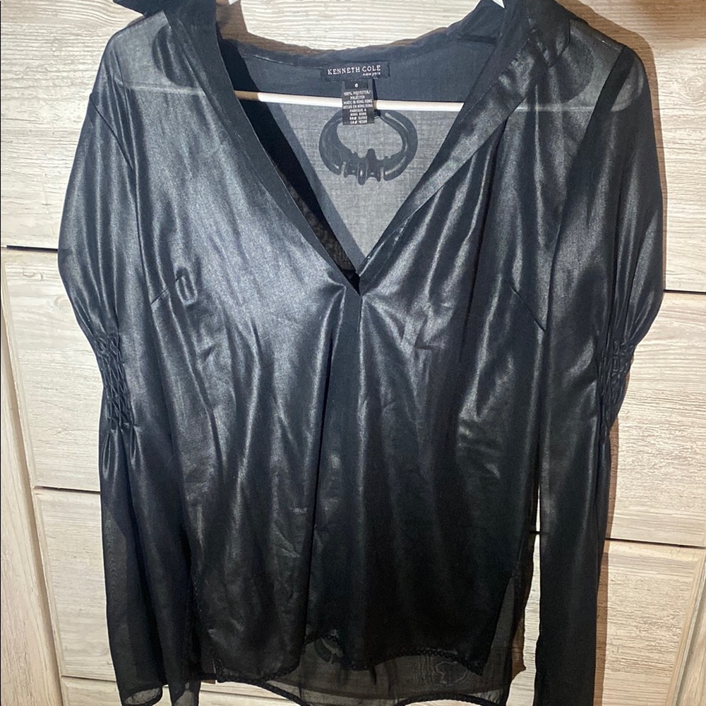 Kenneth Cole Black Sheer Blouse with Short Sleeves